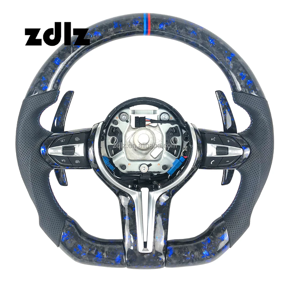 For BMW F10 F30 F31 F20 F21 F01 F02 Automotive Interior Accessories Customized Blue Powder Forged Carbon Fiber Steering Wheel