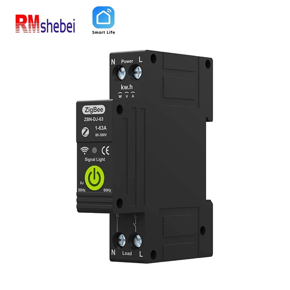 RMshebei Mini MCB Circuit Breaker Zigbee Din Rail Tuya Smart Home Products 63A 1P+N Smart Life Alexa Google Home