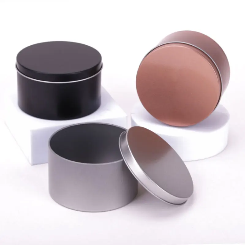 Customized Food Grade Candy Hair Removal Cream Wax Round Tinplate Can Candle Metal Jars Rose Gold 8Oz Tin Box With Clear Lids