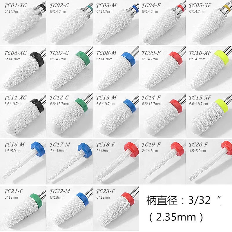 Ceramic Nail Drill Bits for Acrylic Nails Gel Polish Professional Carbide Polishing Grinding Head For Manicure cutters