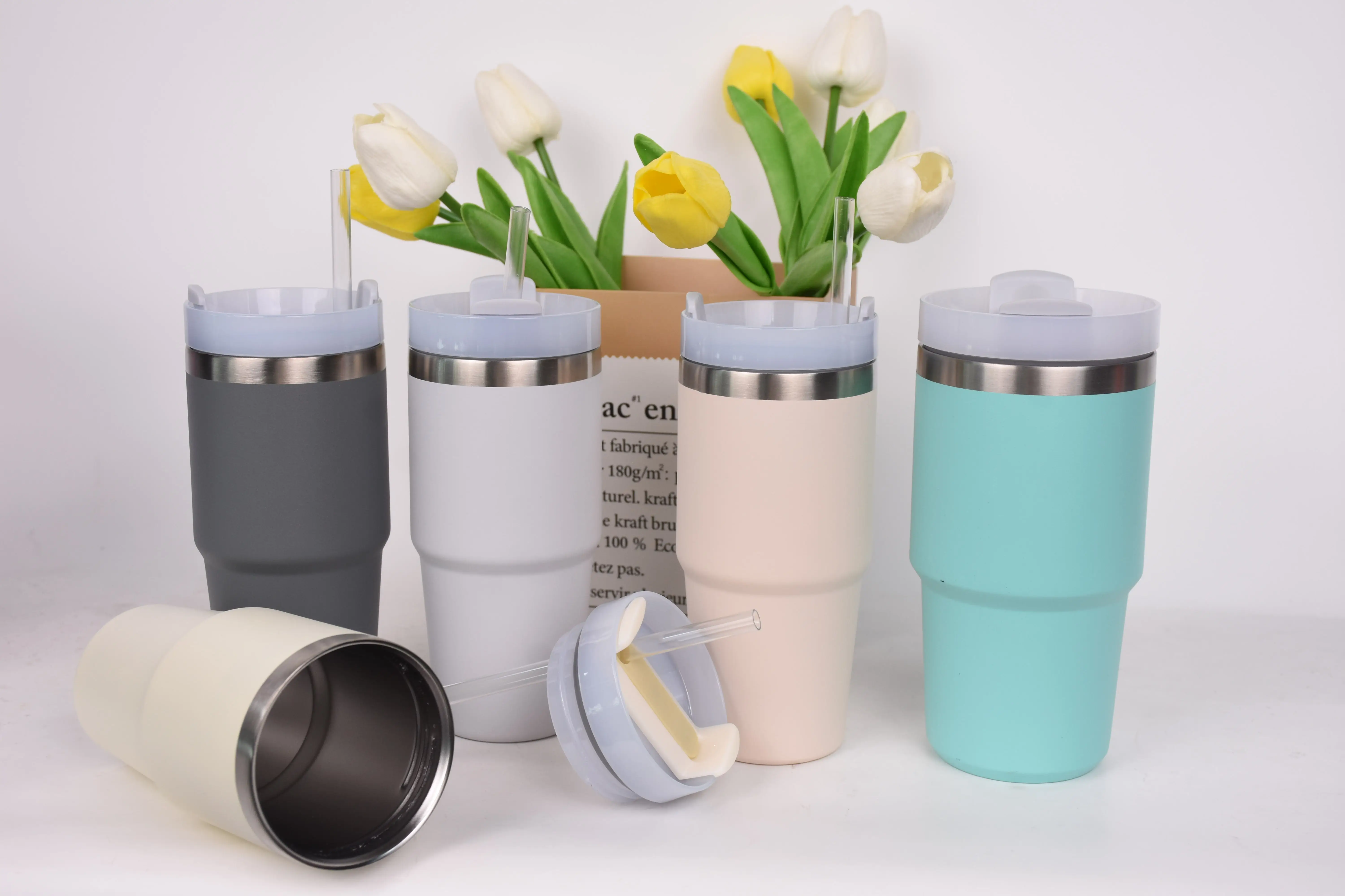 Custom 14oz gen 2 double wall stainless steel coffee tumblers vacuum insulated mugs straw tumbler drinking cups with handle