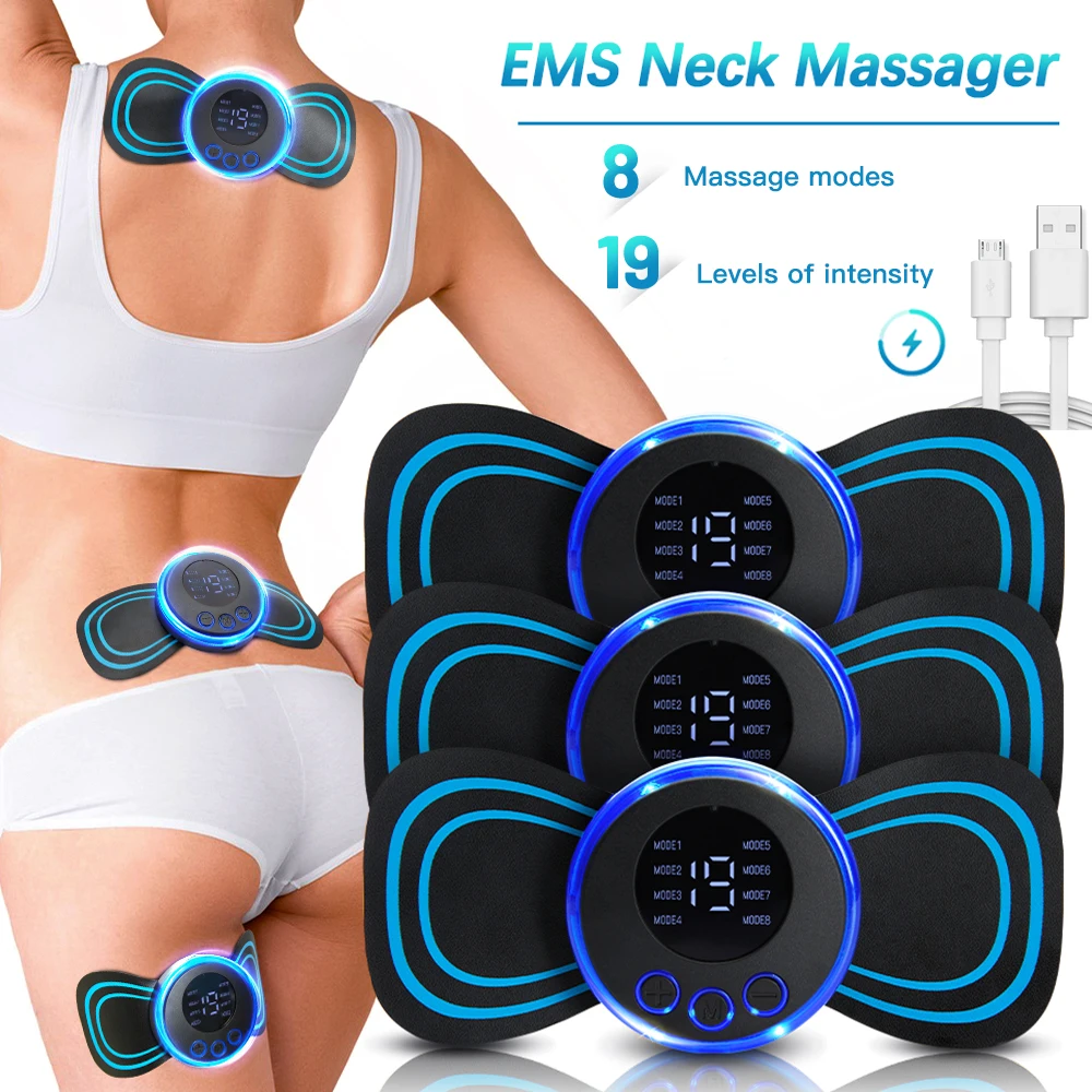 Portable Electric Body Massage Tool Pulse Muscle Stimulator Mini Electric Neck Back Butterfly Massager Pads Mini Massage Patch