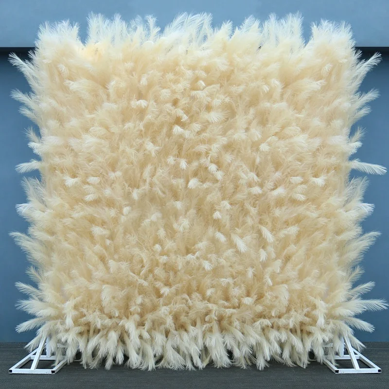 5D Reed Pampas Grass Cloth Roll Up Artificial Flower Wall Curtain Hang Plants Wall Wedding Backdrop Decor Event Party Props