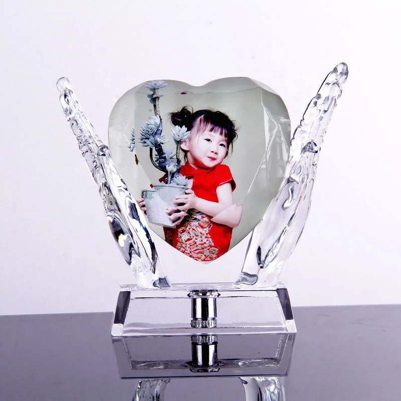 
Modern Blank Crystal Glass 3d Heart-Shaped Photo Frame Desktop Crystal Glass Photo Frame 