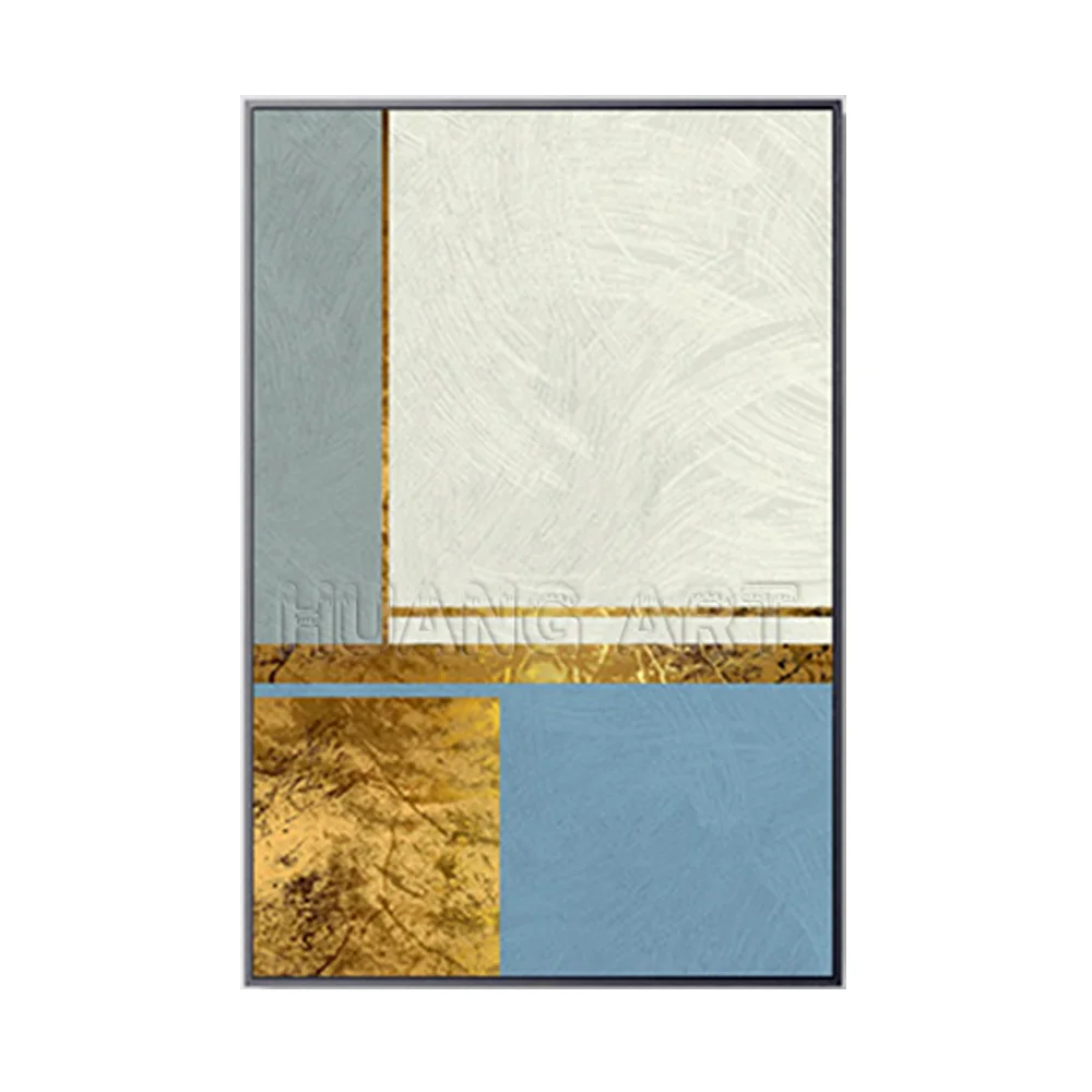 Professional Art 100% Hand-painted Gold Foil Pink Abstract Oil Painting for Room Wall Decor Geometric Gold Abstract Painting