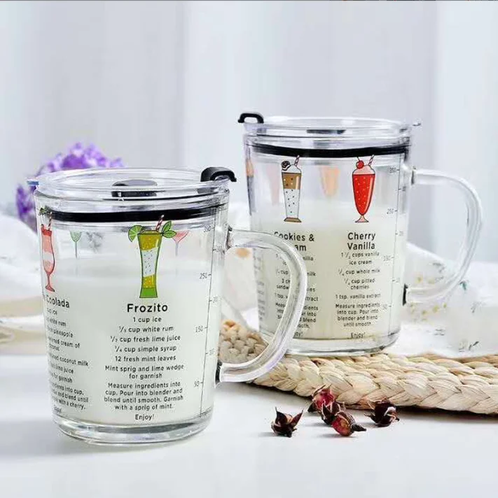 Wholesale cartoon glass straw cup children cute milk cup summer drink cup with straw