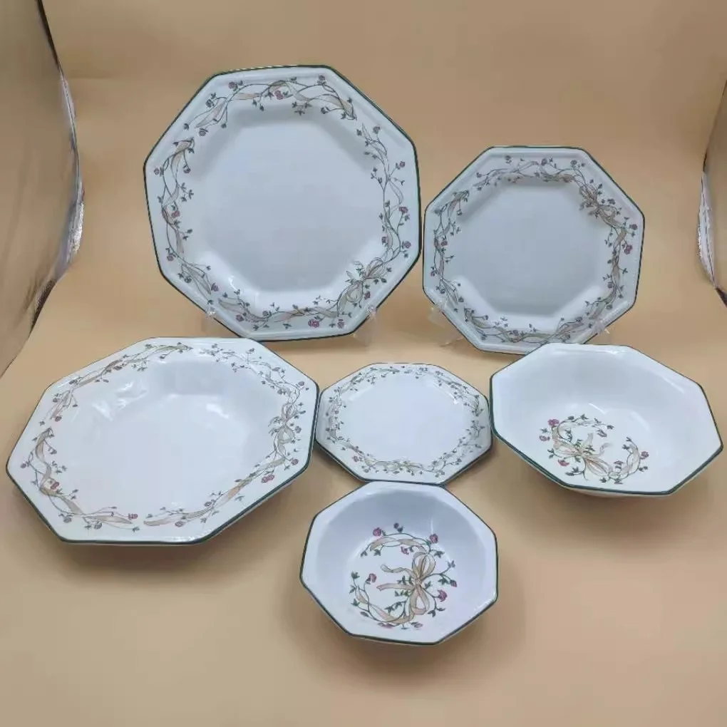 low price British Classic European Octagon Plate Salad Bowls Cup Plate Tableware Set Contemporary Ceramic Square Plate Dish