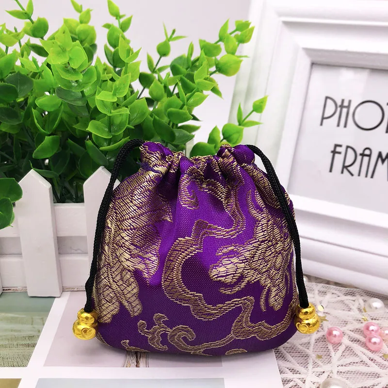 Chinese style silk brocade embroidered jewelry bag coin Purses gift bag zipper pocket