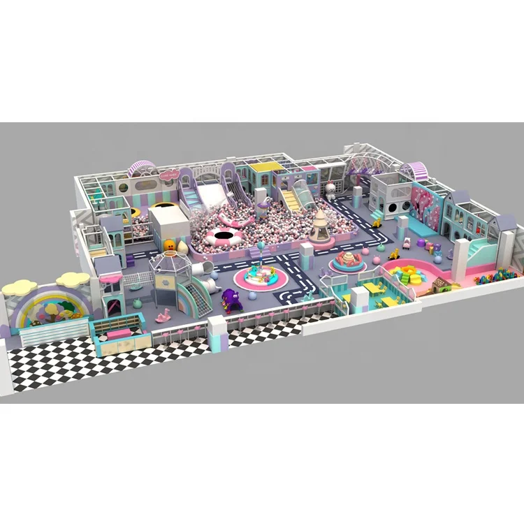 Funny maze kids indoor soft play area playground equipment children  amusement park with air gun and big slides for sale