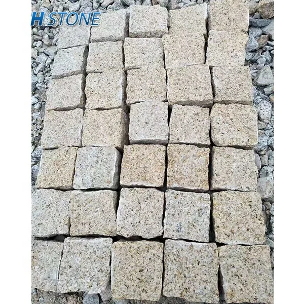 G682 rust yellow granite cubes patio floor paving stone setts driveway cobblestone pavers