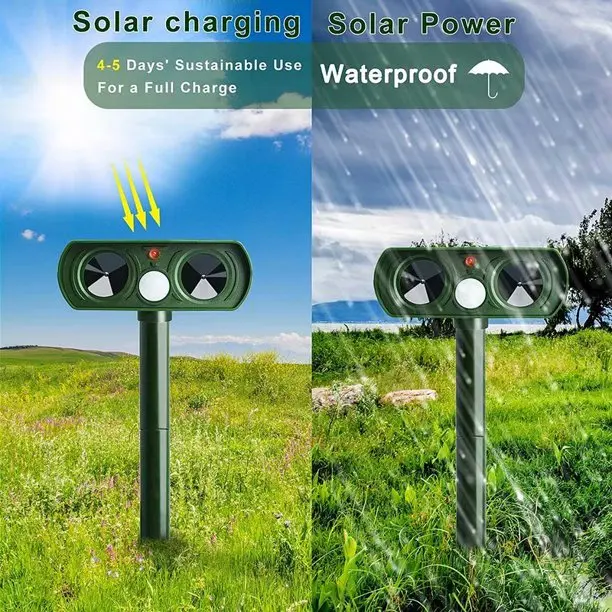 Outdoor Solar Animal Repellent Ultrasonic Cat Dog Repellent Solar Powered Waterproof Animal Deterrent for Garden Yard