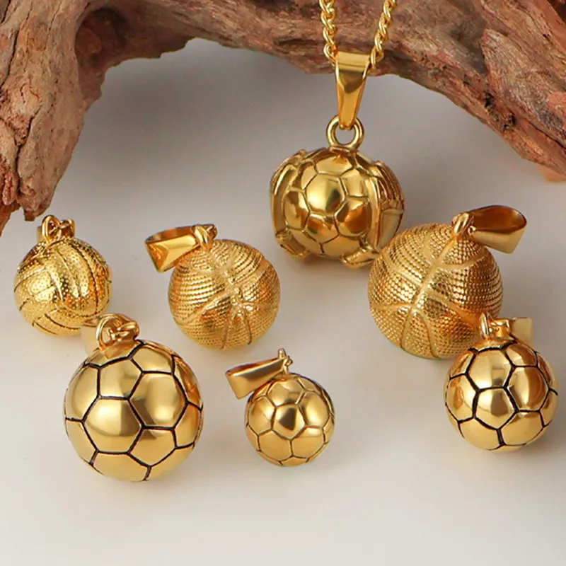 3D Ball Games Jewelry Gold Plated Steel Football Soccer Basketball Volleyball Charm Pendant for Necklace Bracelet Making