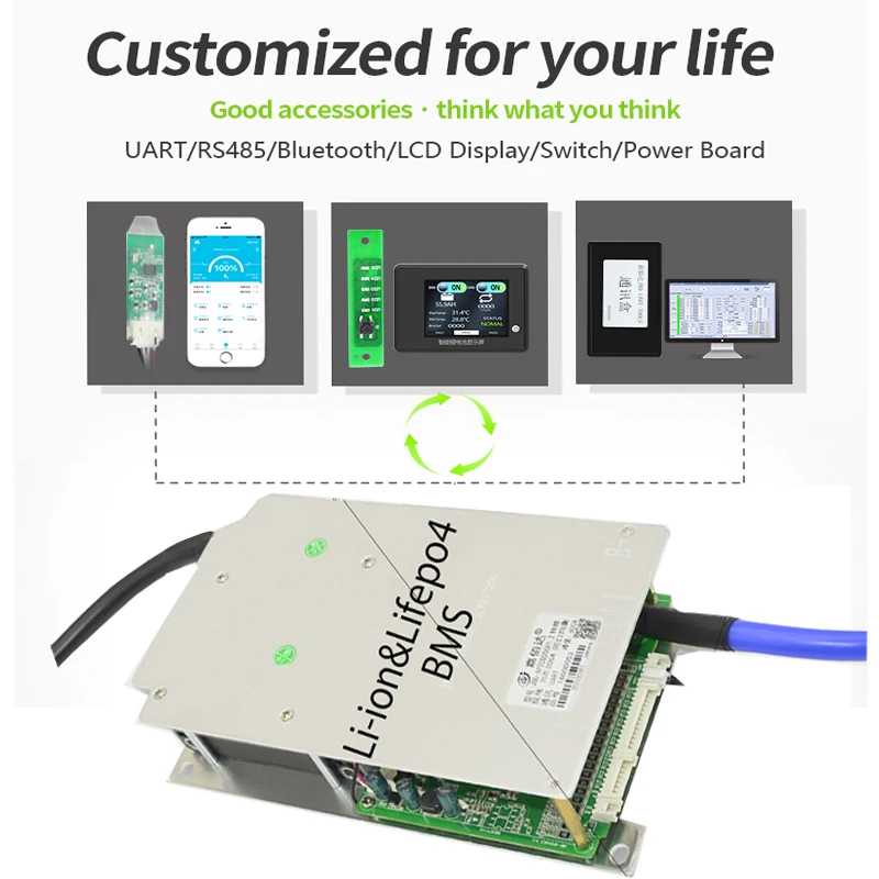 Jbd Lifepo4 Bms Nmc 7S-20S 24V 36V 48V 60V Smart Bms Li-ion 200A 300A Smart Bms With  Uart Rs485 Canbus