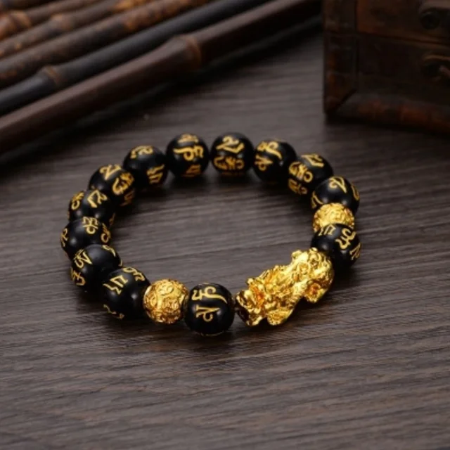 
Wholesale Charm Lucky Fortune Natural Feng Shui Black Obsidian Pixiu Bracelet For Men and Women 