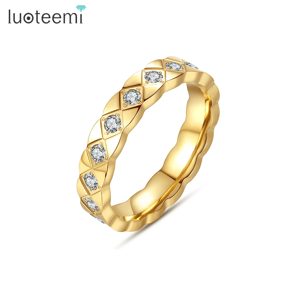 SP-LAM Popular Cz Paved Woman Jewelry Eternity Band Turkish Cubic Zircon Stainless Steel Diamond Ring