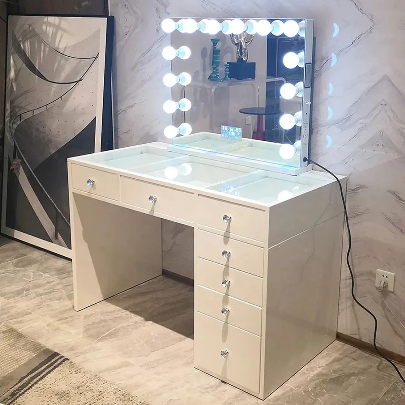 Modern White 7 Drawer Dresser Hollywood Style LED Light Bulb Dresser Mirror Makeup Table Removable Bedroom Dresser Wholesale
