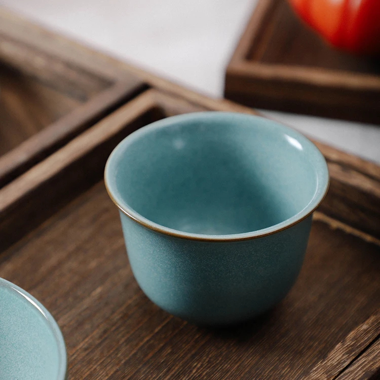 Wholesale Cheap Prices Sake Cup Reactive Glaze Green Cheap Small Porcelain Cup
