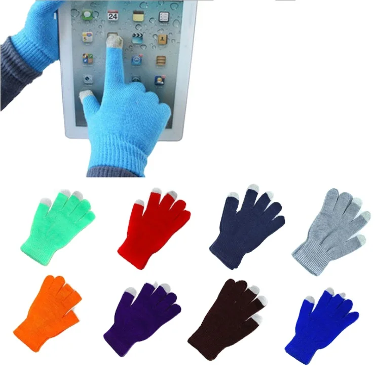 2021 winter hot sale touch screen acrylic plain knitted gloves for unisex