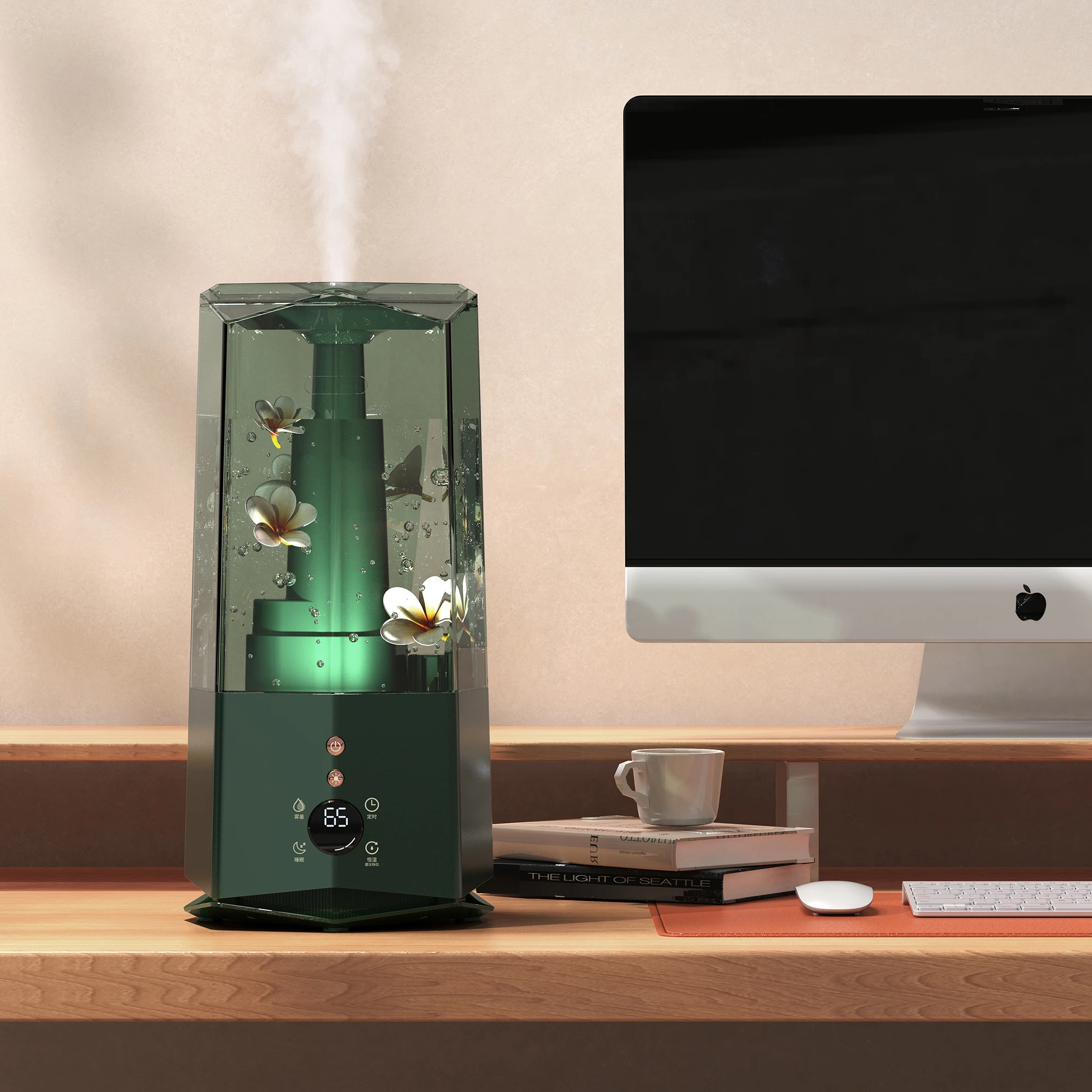 Ультразвуковой Хрустальный увлажнитель воздуха F360DW, холодный бесшумный увлажнитель воздуха со светодиодным цифровым экраном для дома