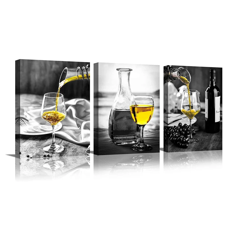 3 Piece Canvas Wall Art - Red Wine - Modern Home Art Stretched and Framed Ready to Hang
