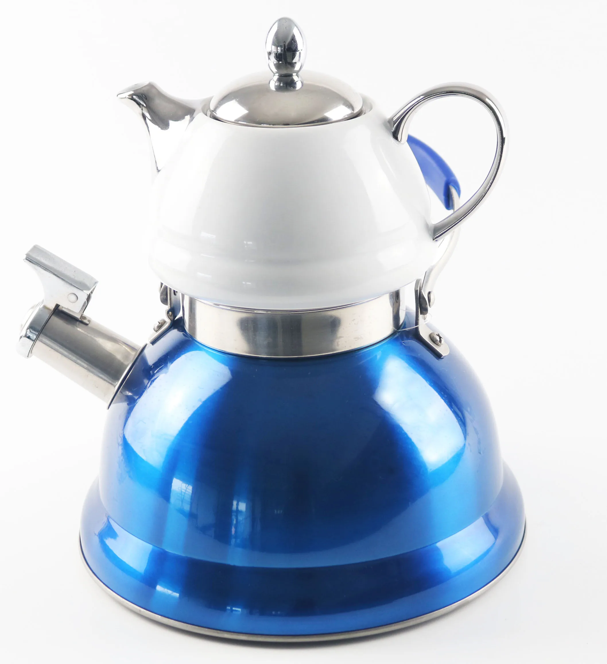 Non-electric Stainless Steel Tea Pot Whistle Kettle Combined with Ceramic Teapot Set