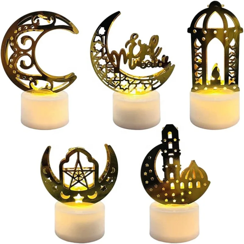 Candle Light Lamp Vela Bougie Luz 2024 Eid Mubarak Ramadan Decor Moon Star Islamic Eid Al Adha LED Candle Holder For Ramadan