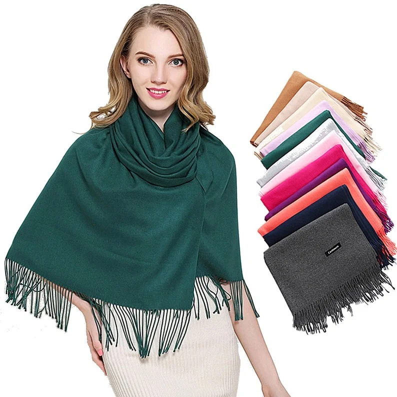 high quality New color soft long tassel fringed twill warm shawl fashion winter women cashmere scarf