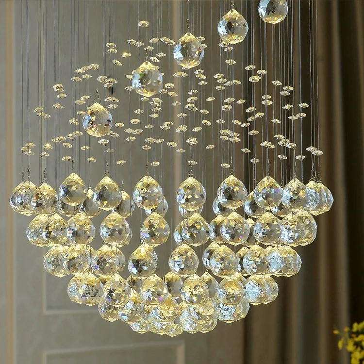 L4u Modern K9 Prism Faceted Crystal Chandeliers Spiral Stairs LED Pendant Ceiling Lamps Lighting for Staircase Hotel Mall