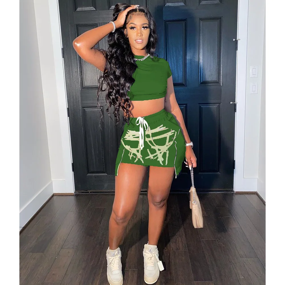 2021 продажу; Женские туфли из двух частей, комплект нарядной одежды светящимся принтом для клубных и недоуздком Носите мини платья комплект из 2 предметов, комплект со штанами, большой размер, платье юбка