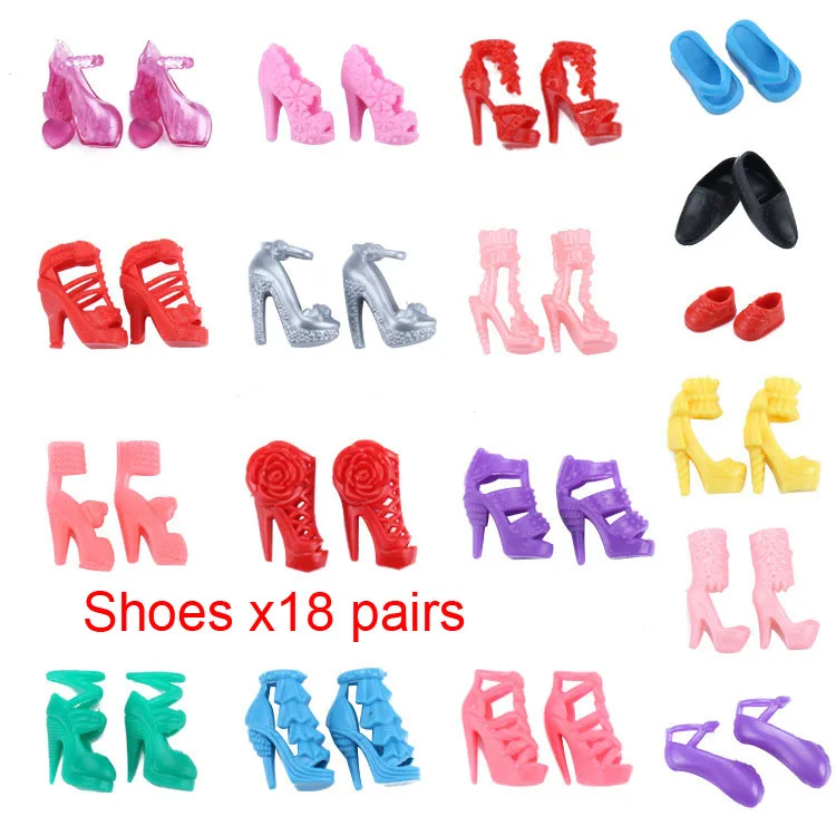 82 Item/Set Doll Accessories 10 Fashion Cute Dress+ 18 Pairs Shoes  For 30cm Doll