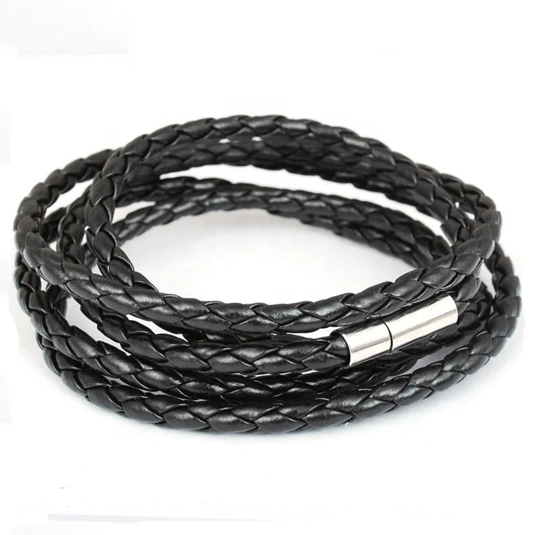 Fashion 5 layer PU double wrap leather braided bracelets handmade round rope turn buckle bracelet wholesale for women men