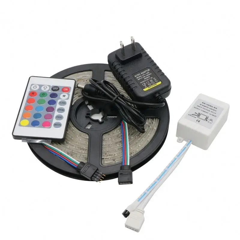 30leds 60leds multi full color IP65 RGB led strip kit with 44key remote controller DC12V power adapter