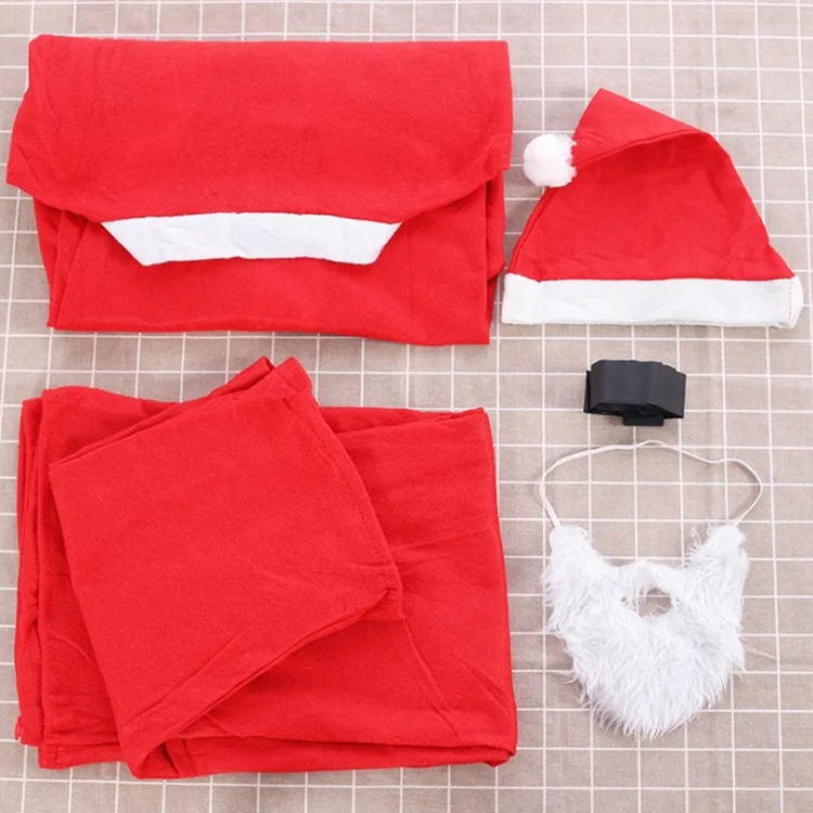Santa Claus Costume Set Bulk Red Mascot People Kids Costumes Non Woven Long Sleeves Christmas with Hat Belt Beard for Adult Men