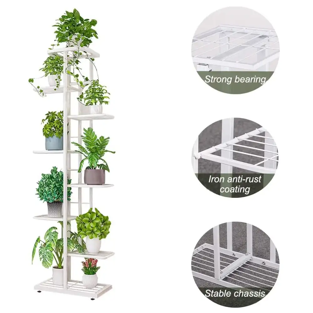 Metal White 8-Shelf Flower Stand Plant Display for Indoors and Outdoors