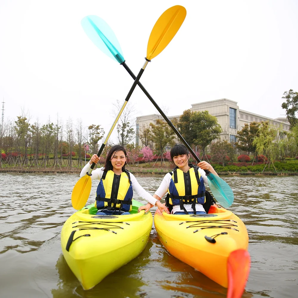 Lightweight Blue Transparent Fiberglass Paddle for Single Person Sea Touring Kayak Inflatable Boat Lake Drifting Outdoor Usage