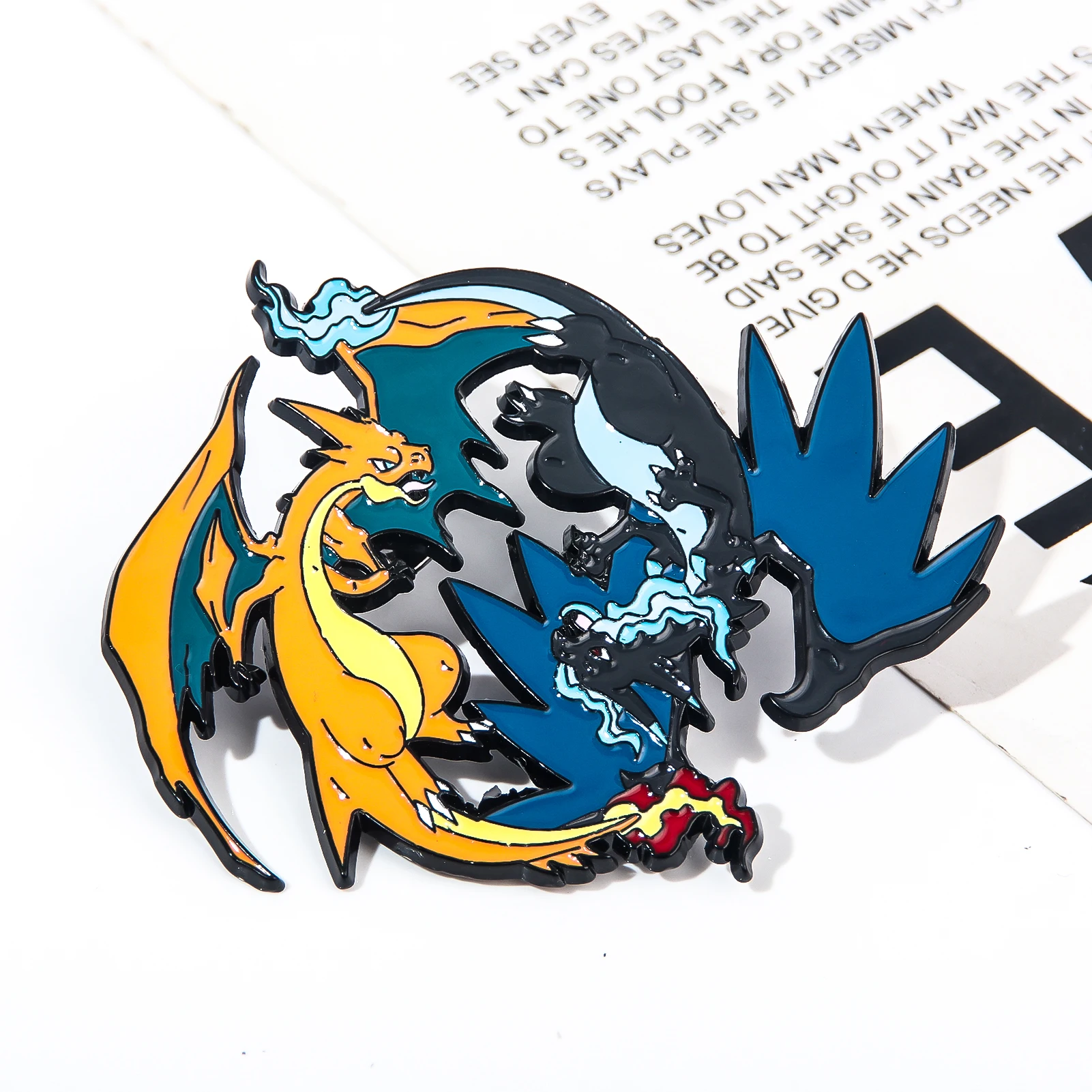 The Latest Style Fire-breathing Dragon Button Pin Badge Brooch Mega Evolution Poke mon Enamel Badge