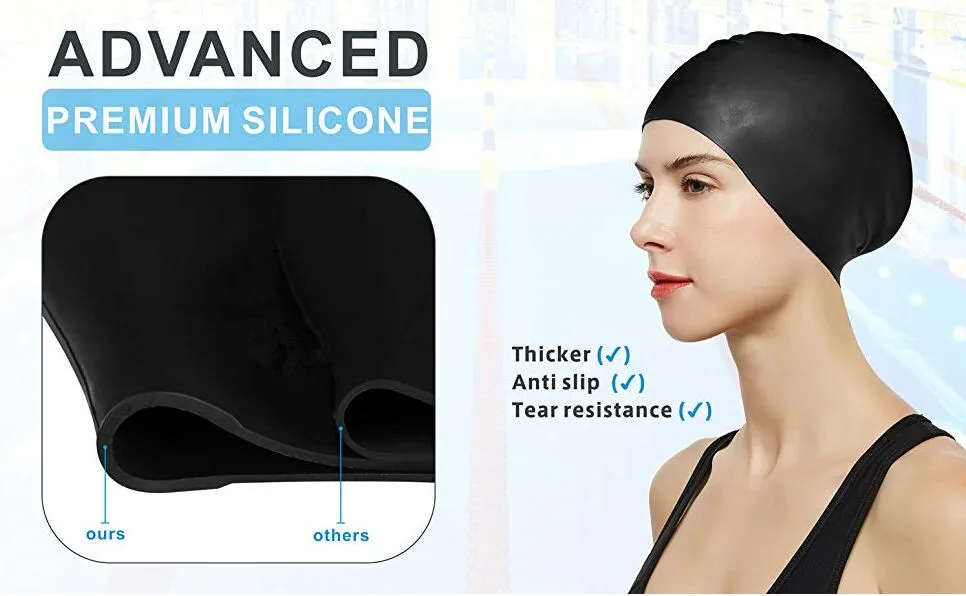 Silicone long hair swim caps are flexible enough fit for all sizes including lady,men,woman long hair caps latex swimming hats