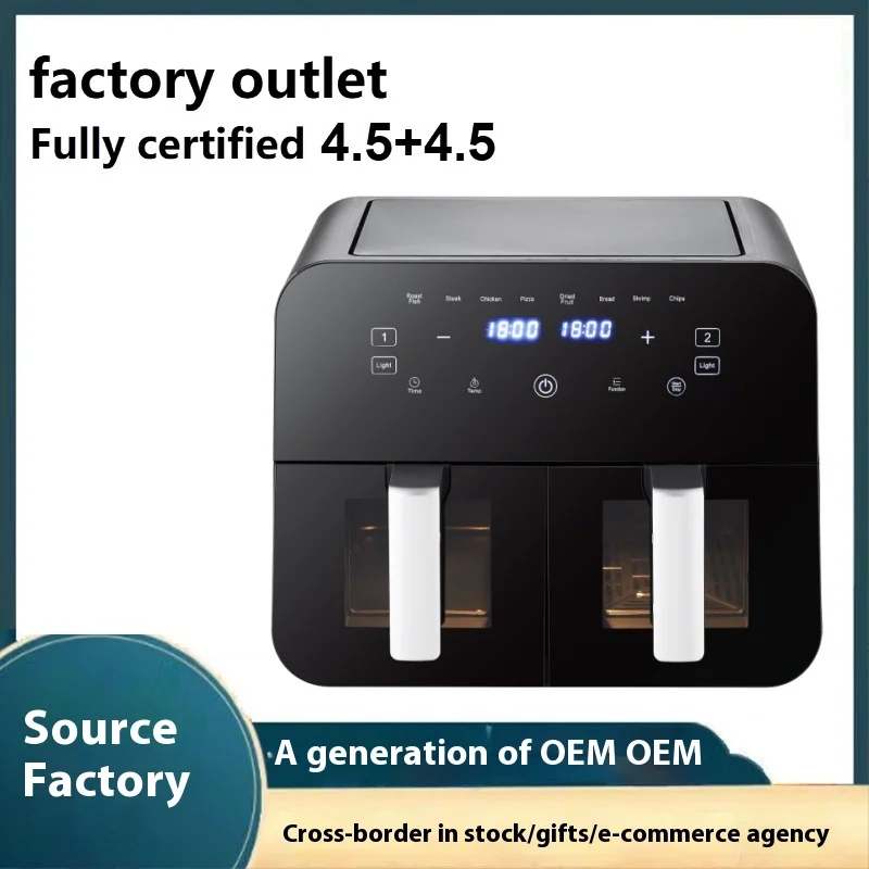 Digital Air Fryer Large Screen Dual Cooking Supply Transparent Independent Temperature Control 4.5L Large