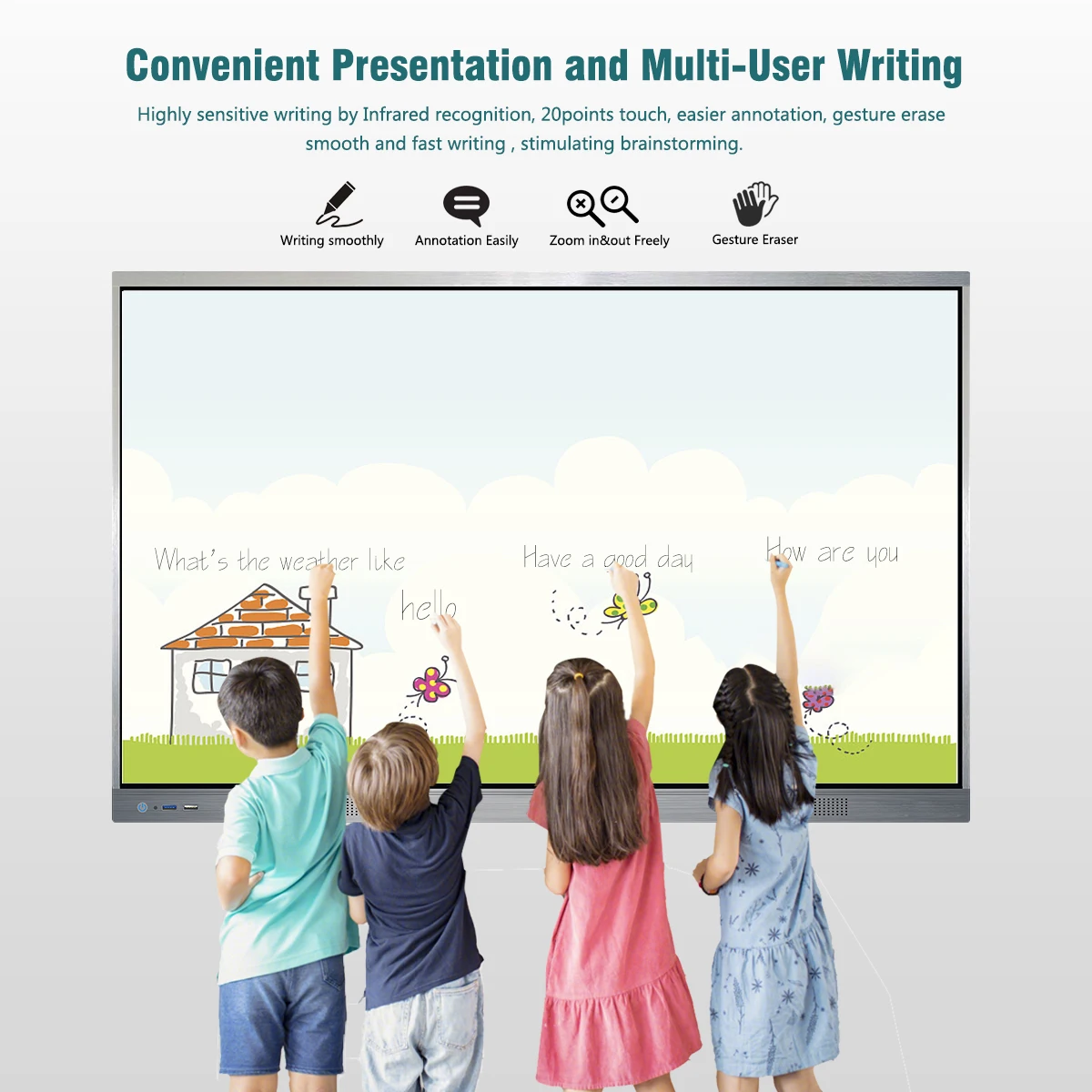 85 86 100 inch hd smart digital class room glass writing board interactive panels lcd leaning online teaching smart board