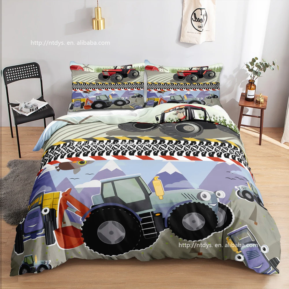 3D truck excavator duvet cover boy bedroom cartoon engineering lathe single set construction bedding