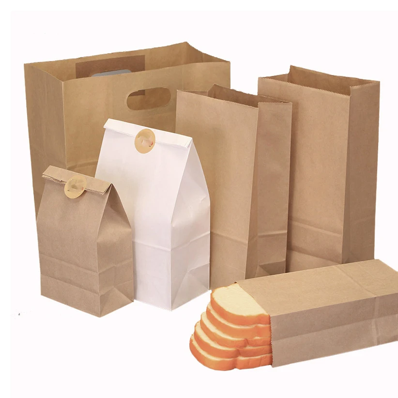 Recyclable Takeaway Bread Food Packaging Square Bottom Competitive Price Eco Friendly Kraft Paper Bag