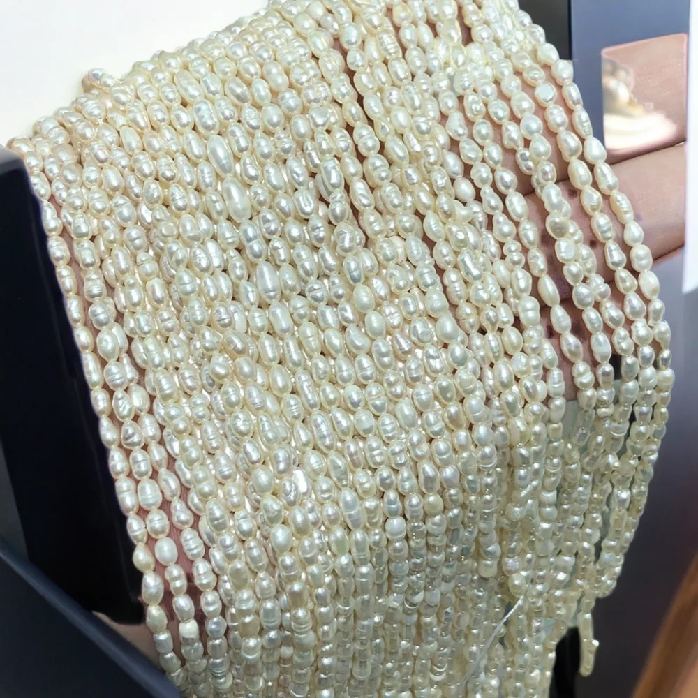 Strong light 2-3mm millet bead straight hole natural freshwater pearl semi-finished loose bead bracelet necklace wholesale