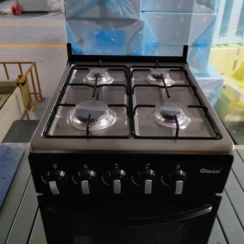 Gas stove with connected upright Vertical Freestanding Oven 50 wide 4 gas burners European plug Including wooden scaffolding