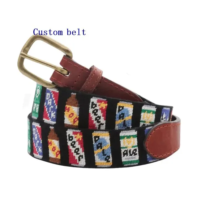 SNB005 Hot Selling Unique Design Fashion Cowhide Leather Needlepoint Belt Customize Embroidery Belts Needlepoint for lover