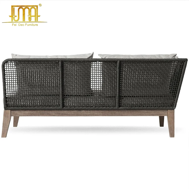 Woven Rope Teak Wood And Aluminum Frame Chaise Lounge Sofa For Hotel