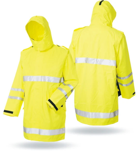 Cheap yellow high visibility reflective waterproof roadway raincoat rain suit