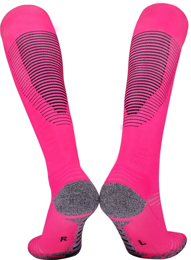 LINGTU customizable colors sports socks Pink football socks unisex pink soccer socks