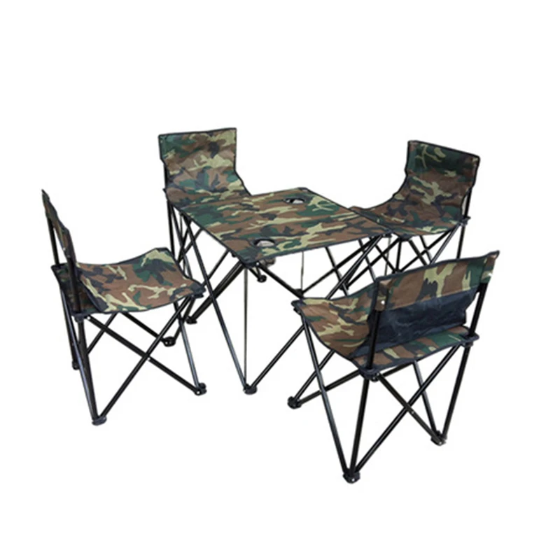 High quality 5-pieces Camouflage portable folding aliumin fold away picnic durable camping dining tables and chairs