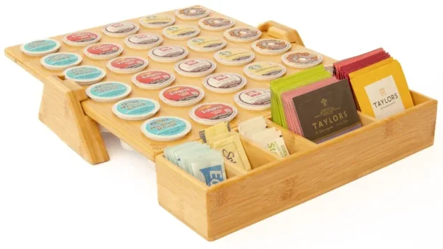 Space Saving Countertop bamboo wood drawer Coffee Pod Holder And K Cup Organizer bamboo Coffee Pod Organizer For Dolce Gusto