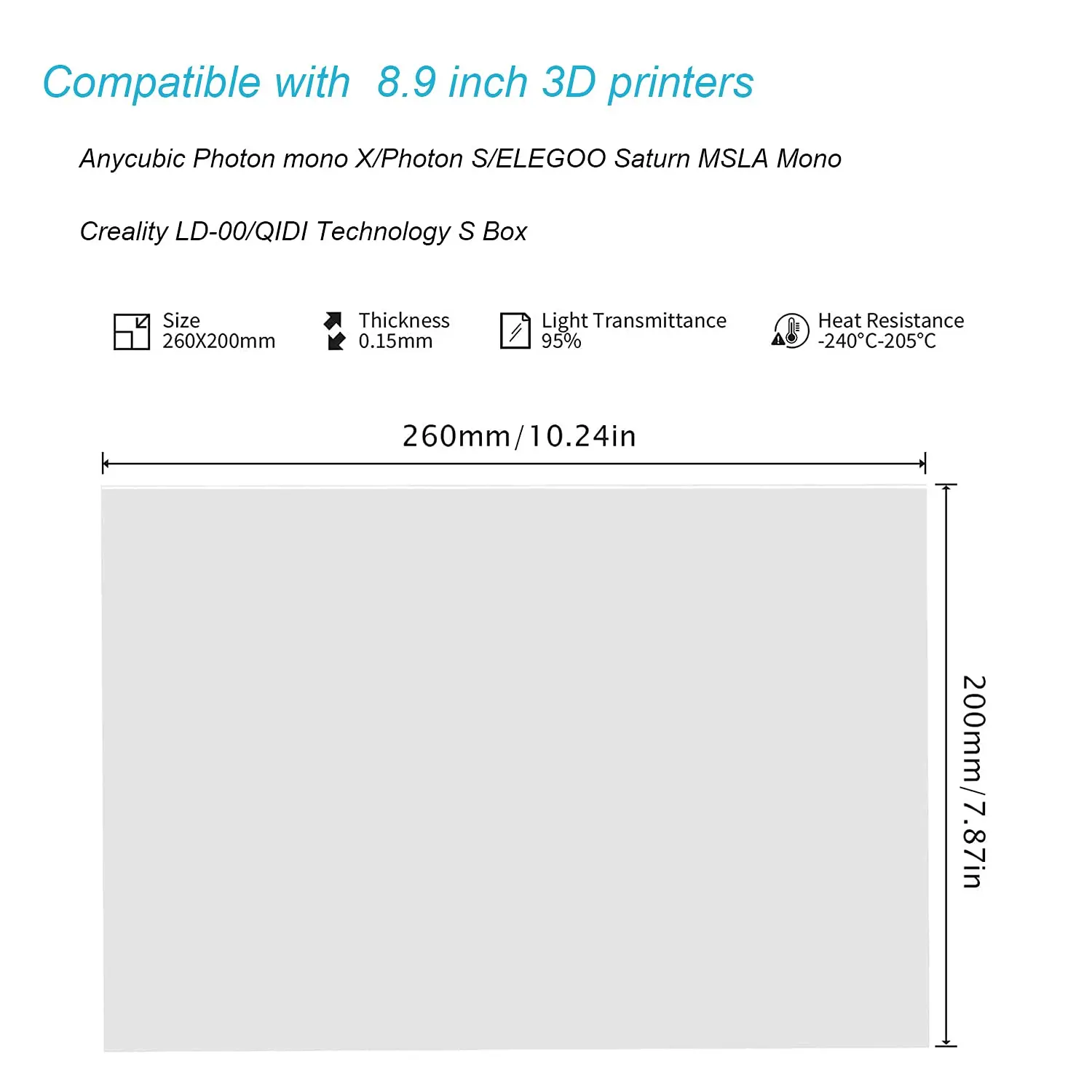 Пленка FEP 260x200x0 15 мм выпуска для Anycubic Photon Mono X/ELEGOO Saturn/phrozen Sonic Mighty 4K/8 9 дюймовые